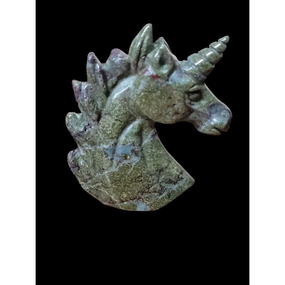 Dragon Blood Unicorn Figurine Detail Carved Gemstone Healing  Head Green Purple - Picture 1 of 16